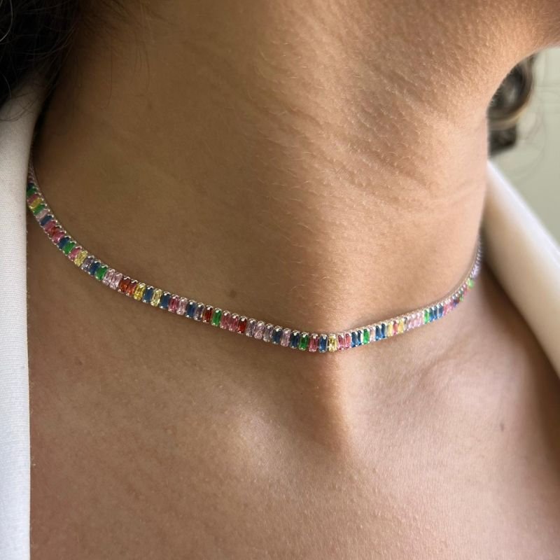 Choker Riviera Multicolor Fina Banho Ouro 18k/Prata 925