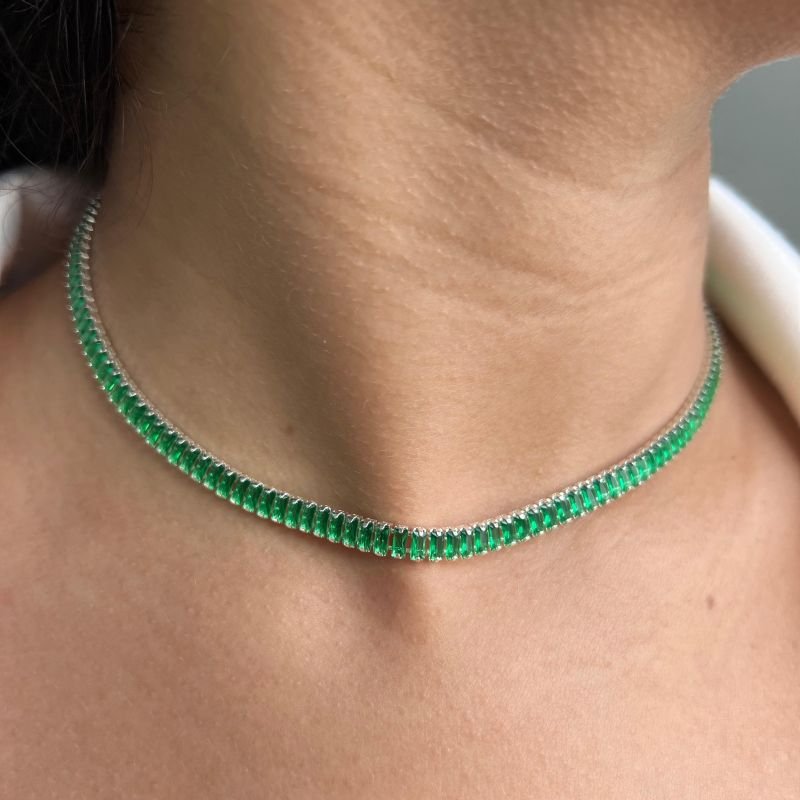 Choker Riviera Verde Banho Ouro18k/Prata 925