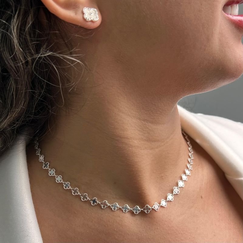 Choker Trevo Banho Ouro 18k/Prata 925