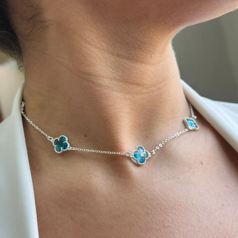 Choker Trevo Banho Prata 925