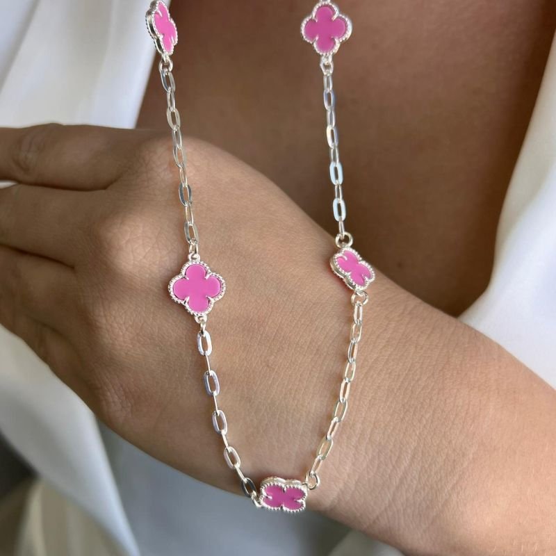 Choker Trevo M Rosa Banho Ouro 18k/Prata 925