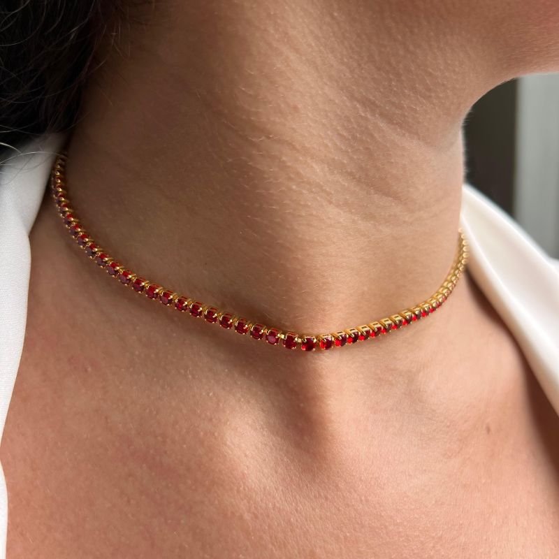 Choker Riviera Vermelho Banho Ouro 18k