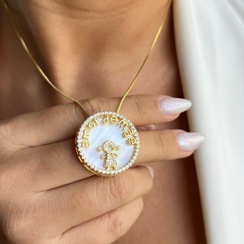 Colar Amor de Mãe c/ Madrepérola Banho Ouro 18k