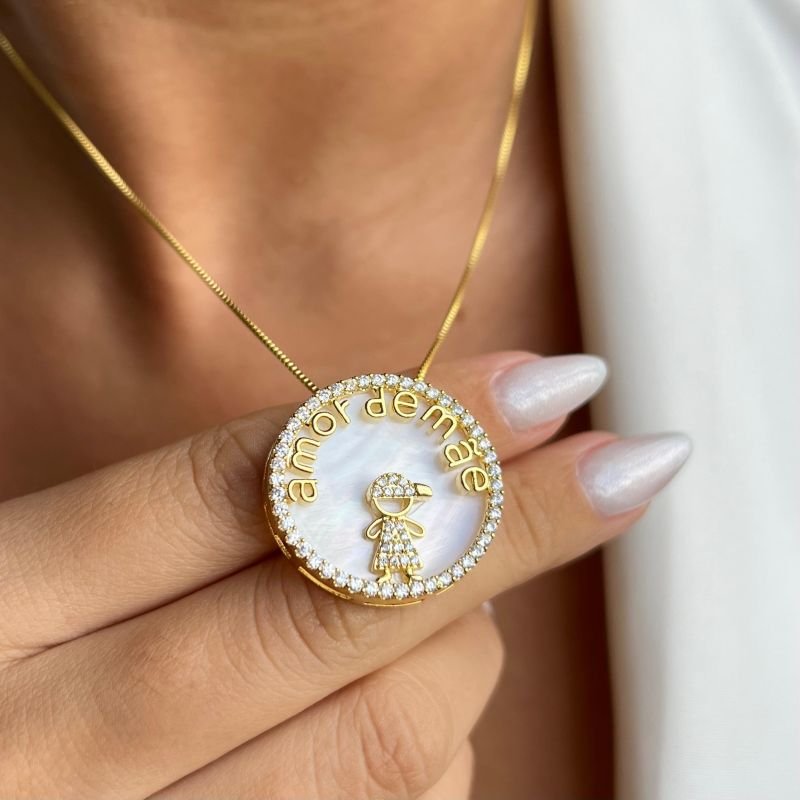Colar Amor de Mãe c/ Madrepérola Banho Ouro 18k
