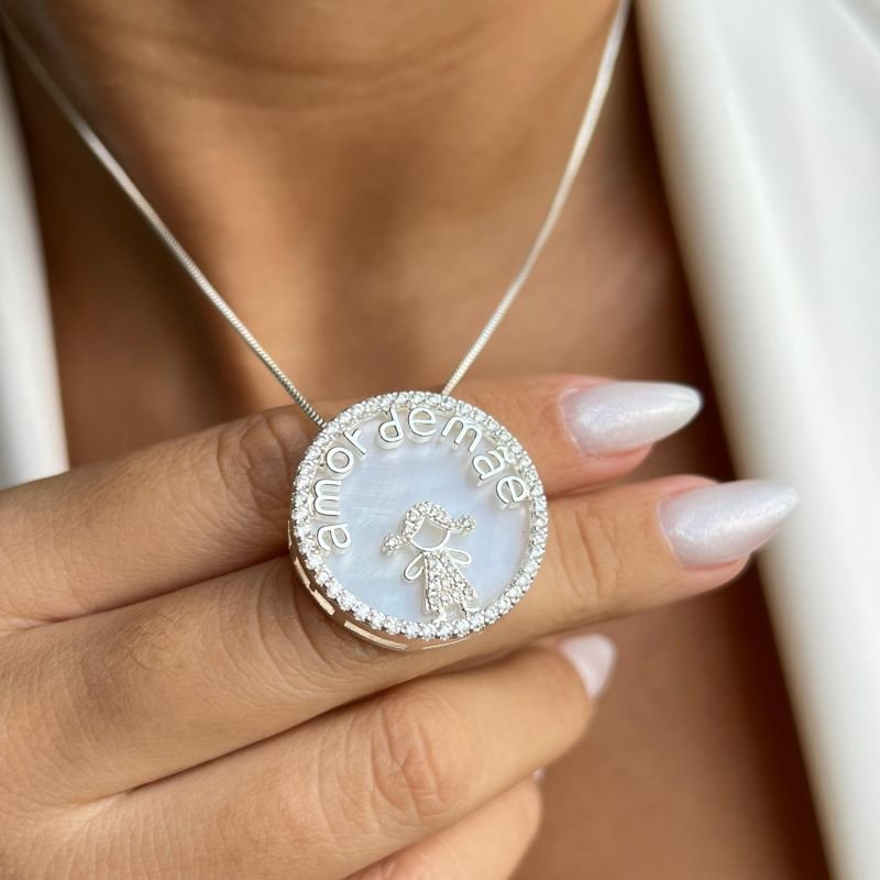 Colar Amor de Mãe c/ Madrepérola Banho Prata 925