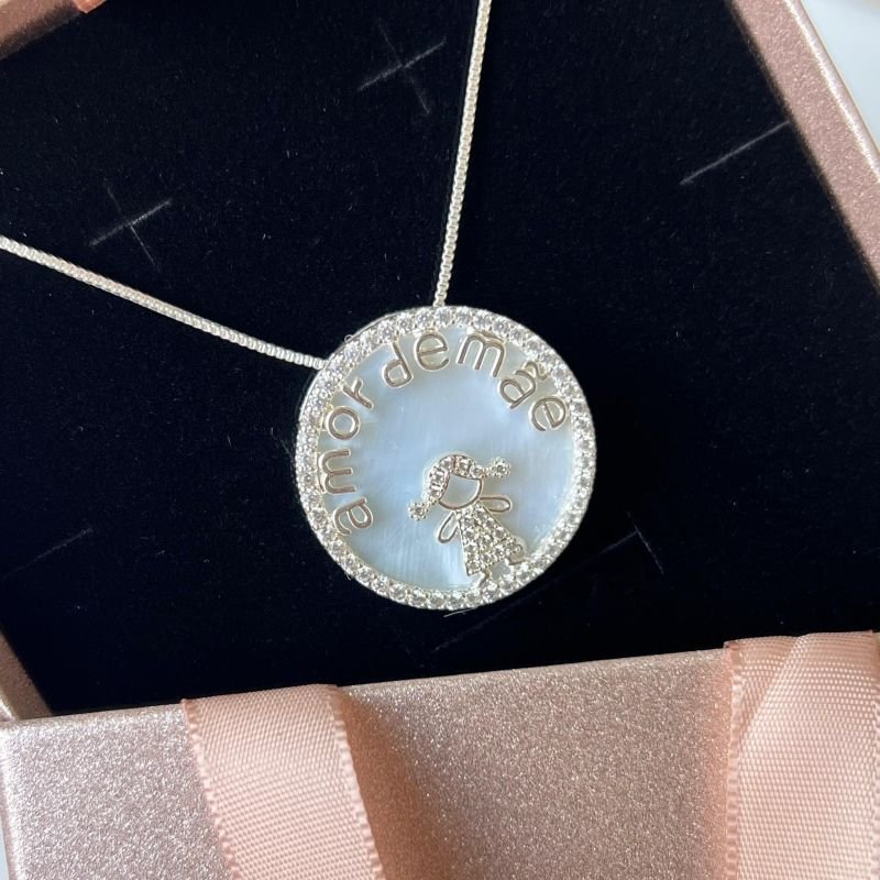 Colar Amor de Mãe c/ Madrepérola Banho Prata 925