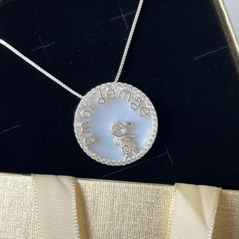 Colar Amor de Mãe c/ Madrepérola Banho Prata 925