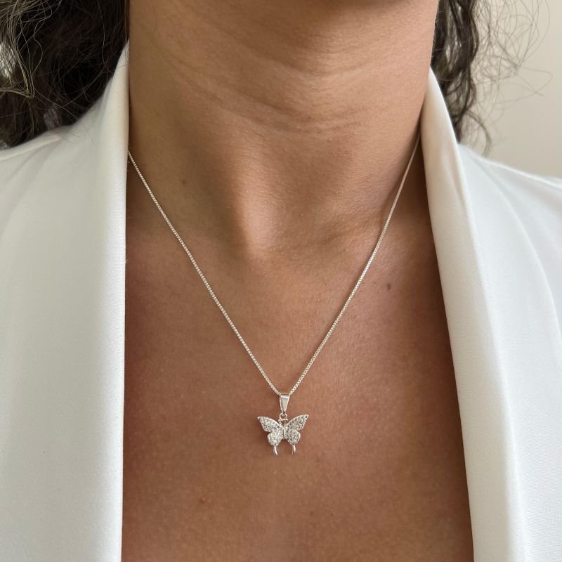 Colar Borboleta Cravejada Banho Ouro 18k/Prata 925