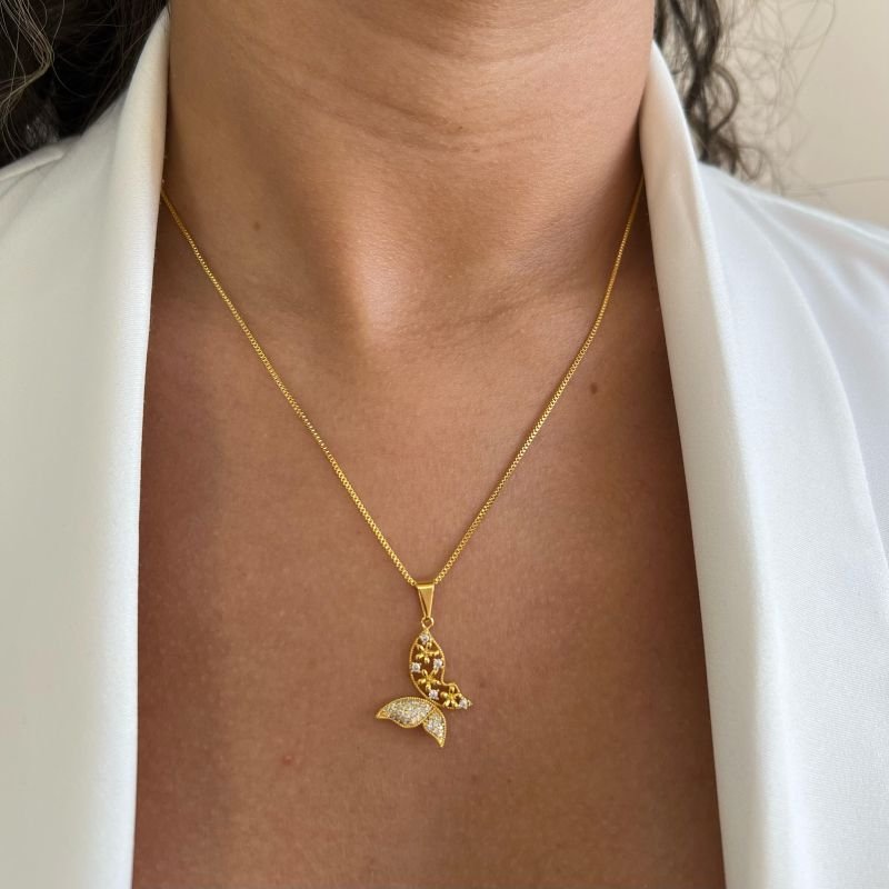 Colar Borboleta Banho Ouro 18k/Prata 925