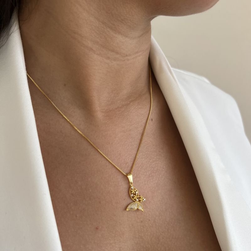 Colar Borboleta Banho Ouro 18k/Prata 925