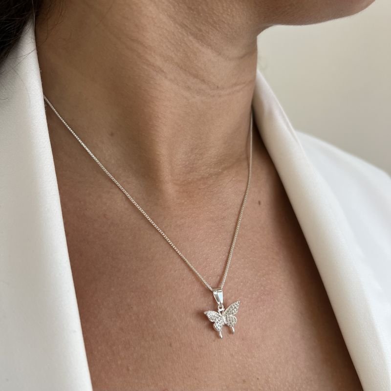 Colar Borboleta Cravejada Banho Ouro 18k/Prata 925