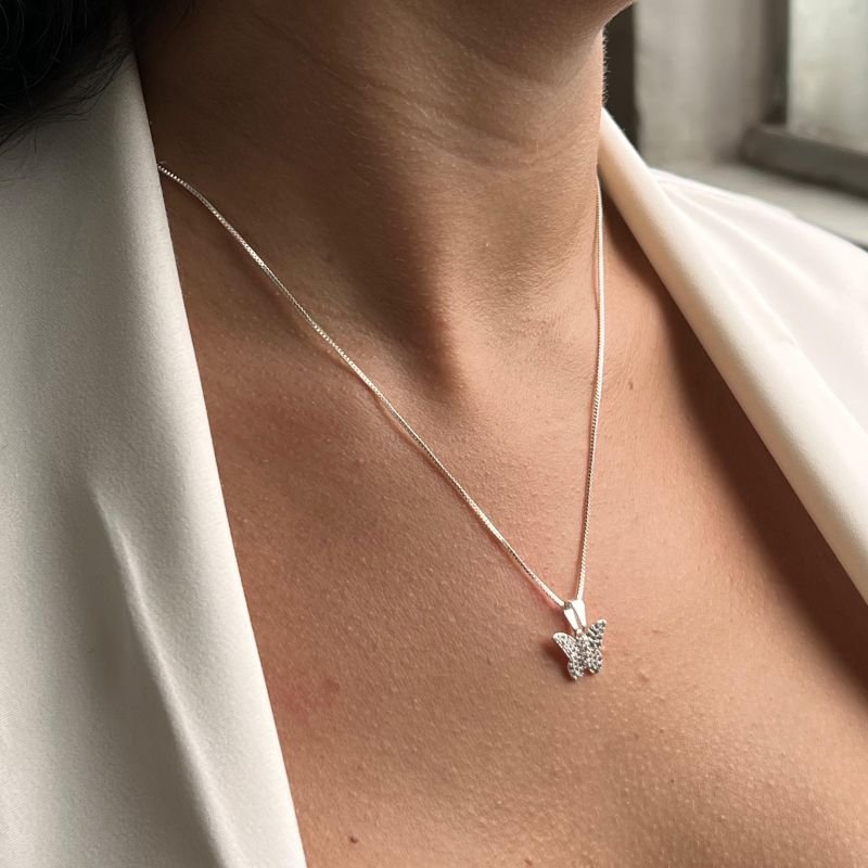Colar Borboleta Cravejada Banho Ouro18k/Prata 925