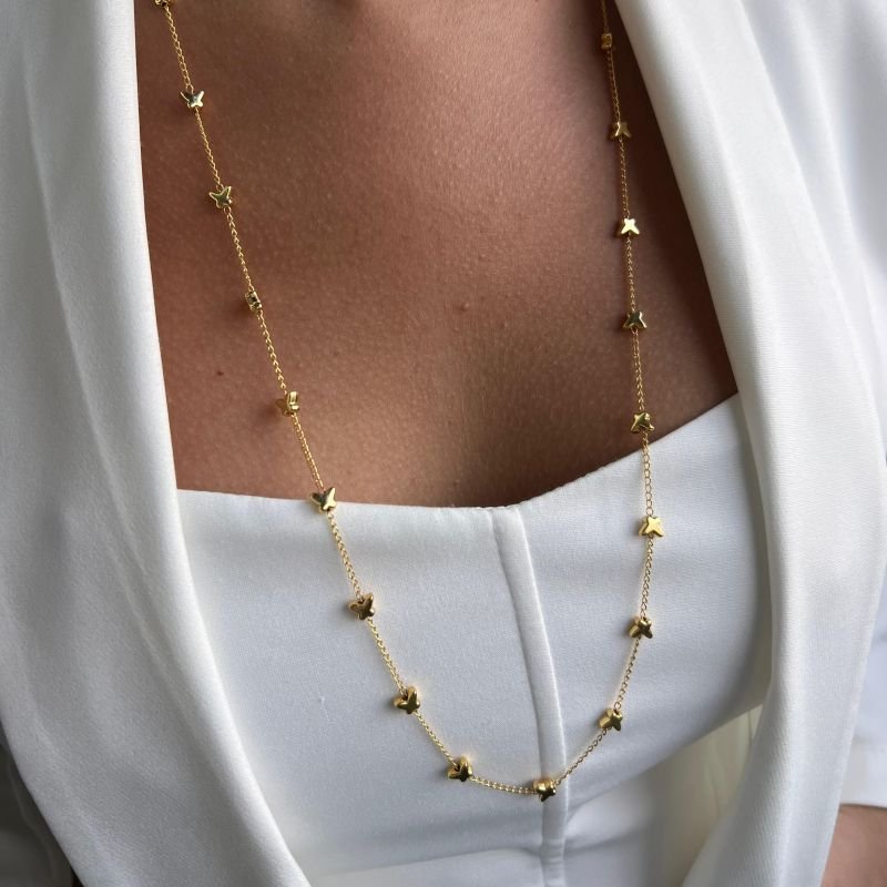 Colar Borboleta Longo 80cm Banho Ouro 18k/Prata 925