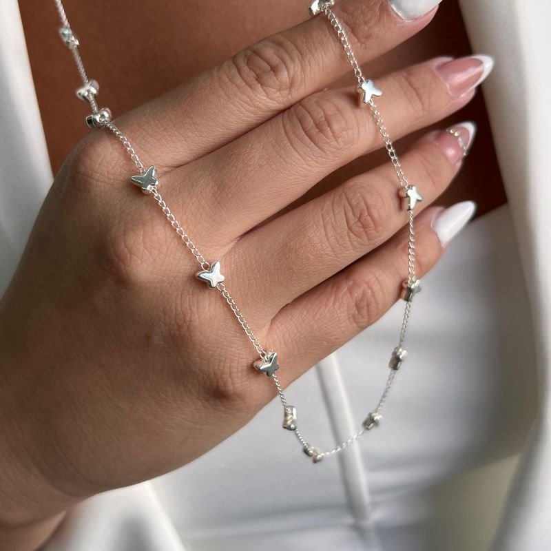 Colar Borboleta Longo 80cm Banho Ouro 18k/Prata 925