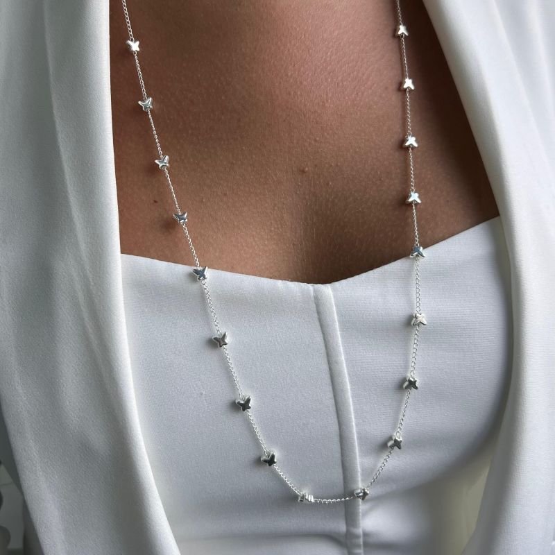 Colar Borboleta Longo 80cm Banho Ouro 18k/Prata 925