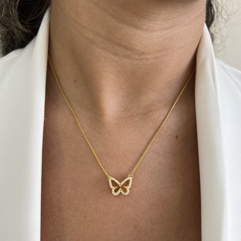 Colar Borboleta Vazada Banho Ouro 18k/Prata 925