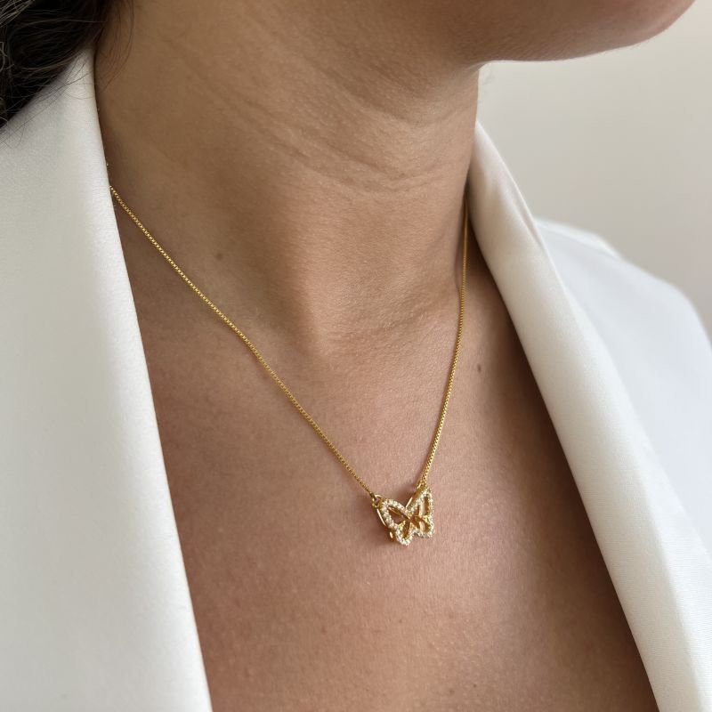 Colar Borboleta Vazada Banho Ouro 18k/Prata 925