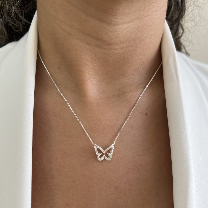 Colar Borboleta Vazada Banho Ouro 18k/Prata 925