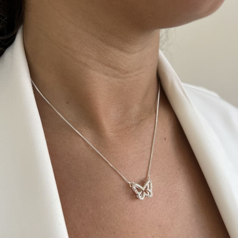 Colar Borboleta Vazada Banho Ouro 18k/Prata 925