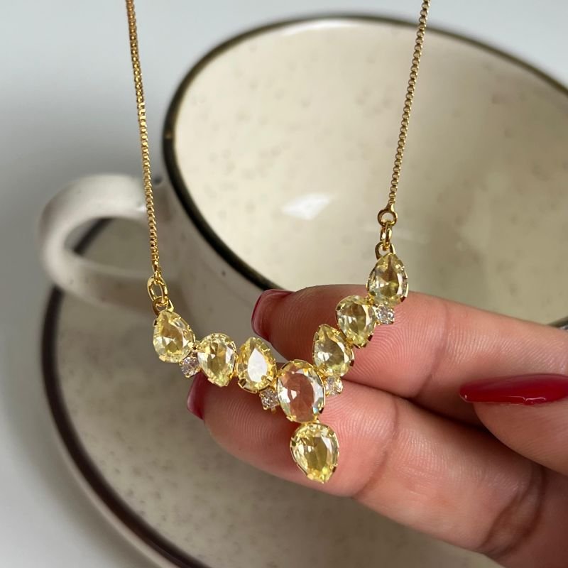 Colar C/ Zircônia Banho Ouro 18k