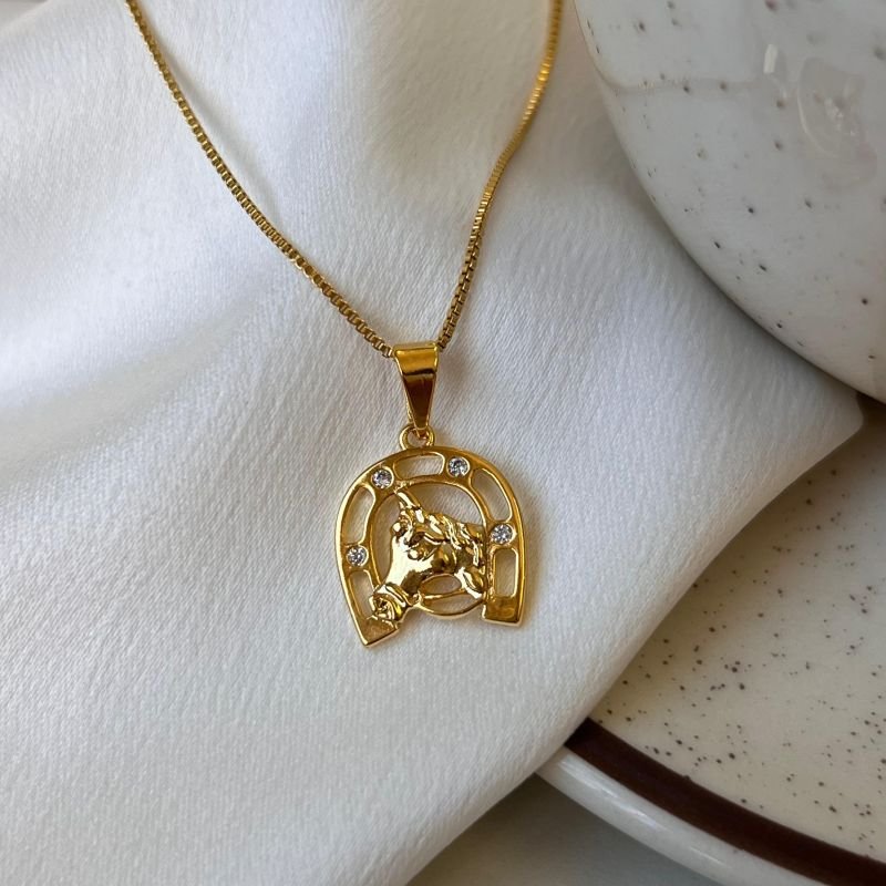 Colar Cavalo Ferradura Banho Ouro 18k/Prata 925