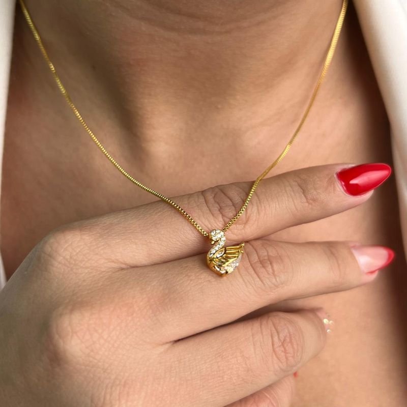 Colar Cisne c/ Zircônia Banho Ouro 18k/Prata 925