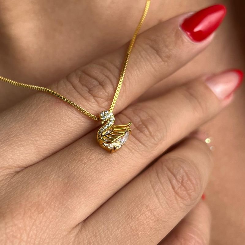 Colar Cisne c/ Zircônia Banho Ouro 18k/Prata 925