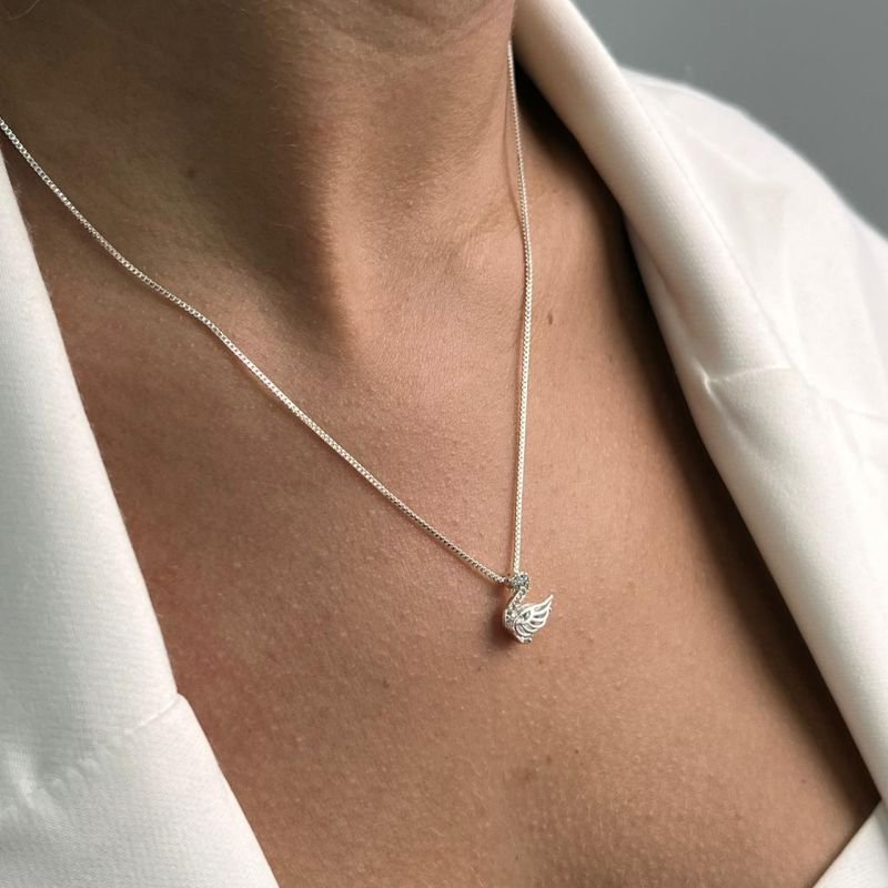 Colar Cisne c/ Zircônia Banho Ouro 18k/Prata 925