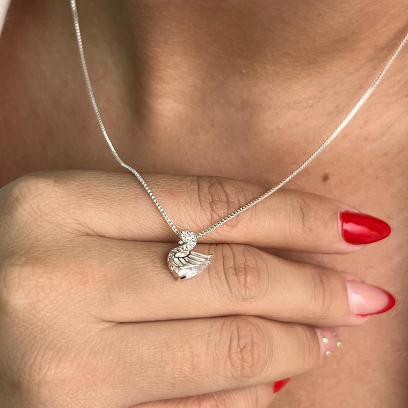 Colar Cisne c/ Zircônia Banho Ouro 18k/Prata 925