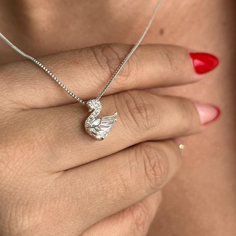 Colar Cisne c/ Zircônia Banho Ouro 18k/Prata 925