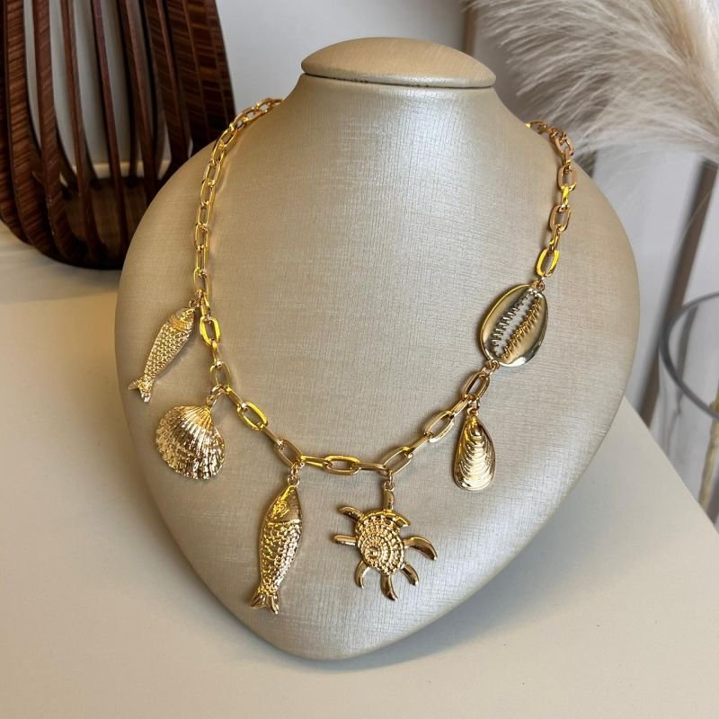Colar Concha 2 Em 1 Biju Fina Dourado