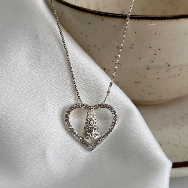 Colar Coração C/ Nossa Senhora Banho Ouro 18k/Prata 925