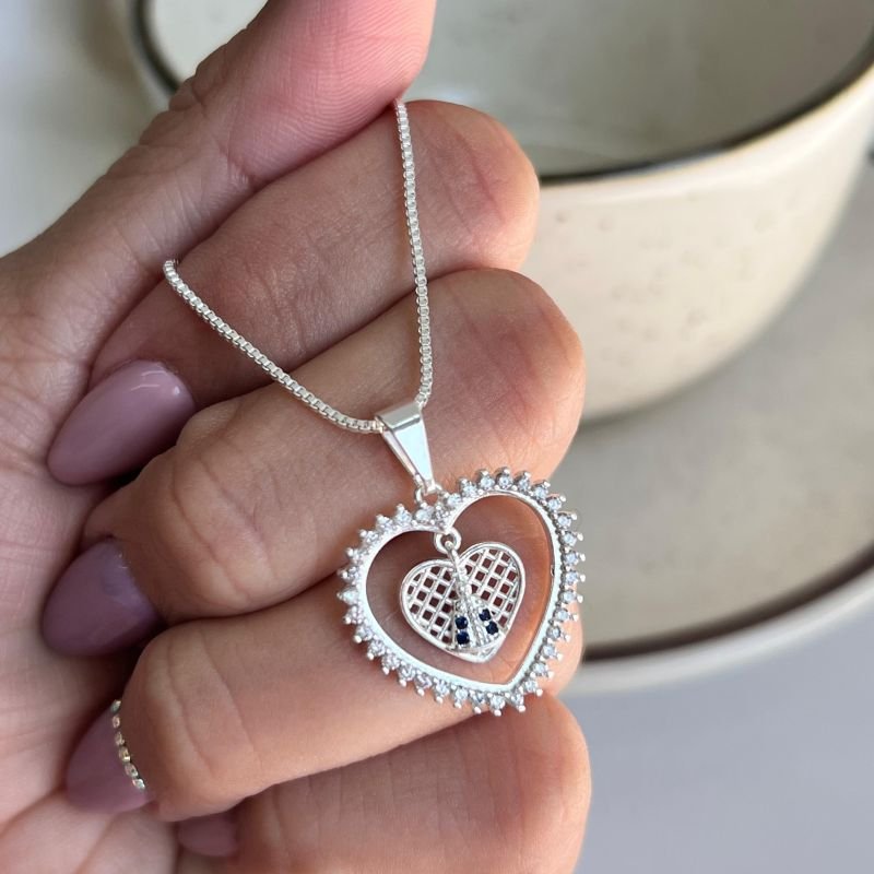 Colar Coração c/Pingente Nossa Senhora Banho Ouro 18k/Prata 925