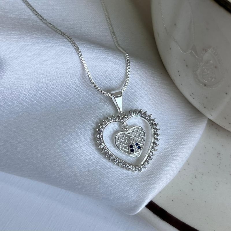 Colar Coração c/Pingente Nossa Senhora Banho Ouro 18k/Prata 925