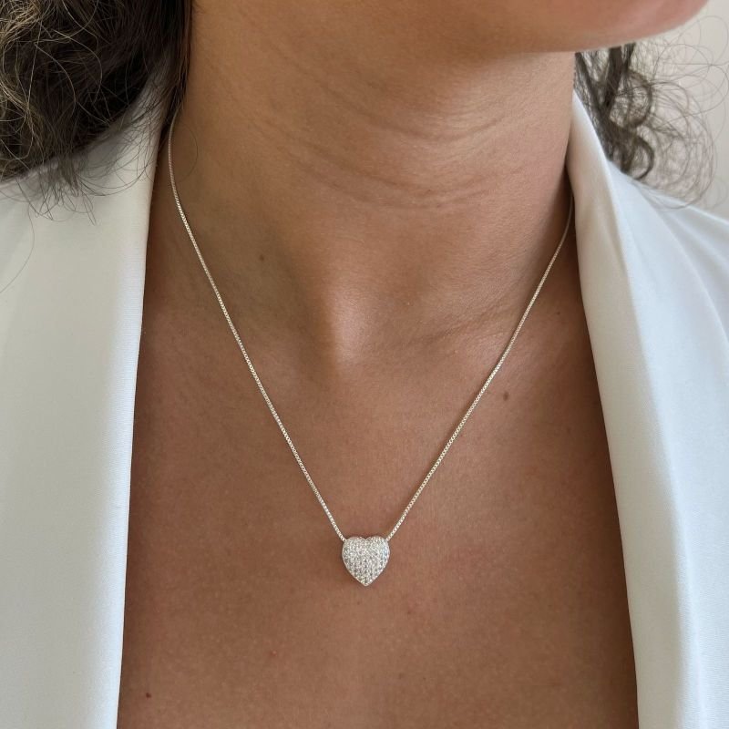 Colar Coração Cravejado Banho Ouro 18k/Prata 925