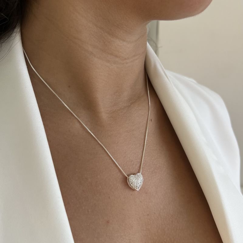 Colar Coração Cravejado Banho Ouro 18k/Prata 925