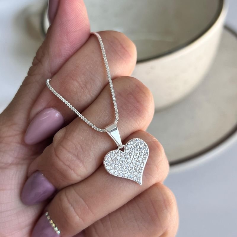 Colar Coração Cravejado Banho Ouro 18k/Prata 925