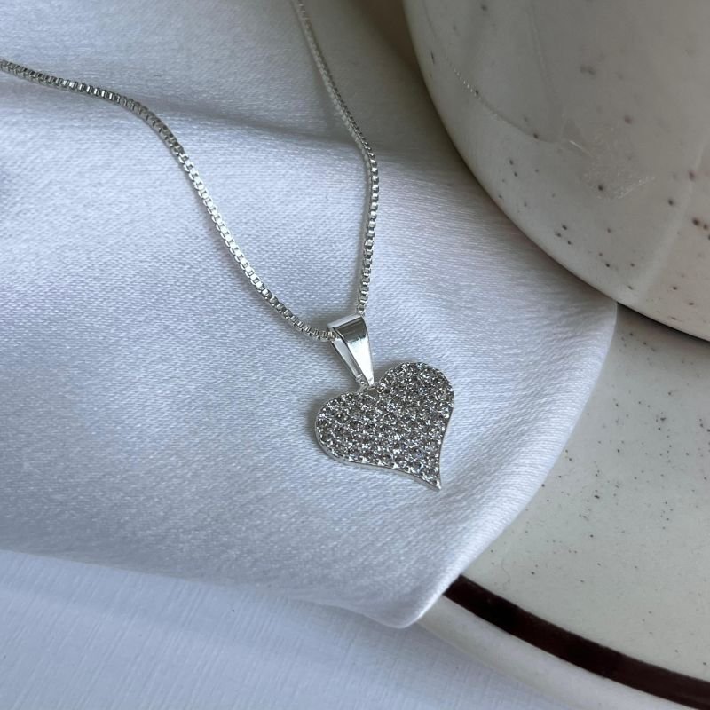 Colar Coração Cravejado Banho Ouro 18k/Prata 925