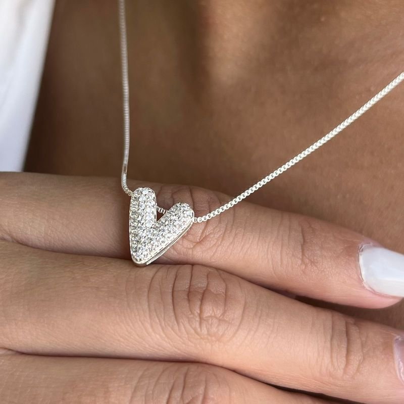 Colar Coração Cravejado Banho Ouro 18k/Prata 925