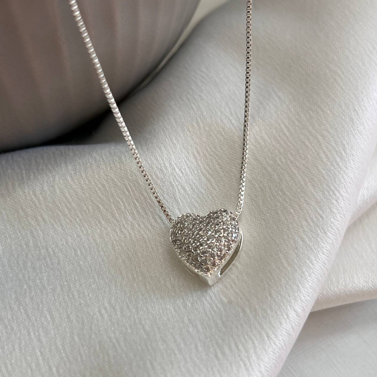 Colar Coração Cravejado Banho Ouro 18k/Prata 925
