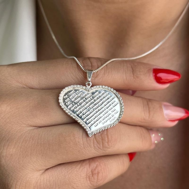 Colar Coração Pai Nosso Banho Ouro 18k/Prata 925