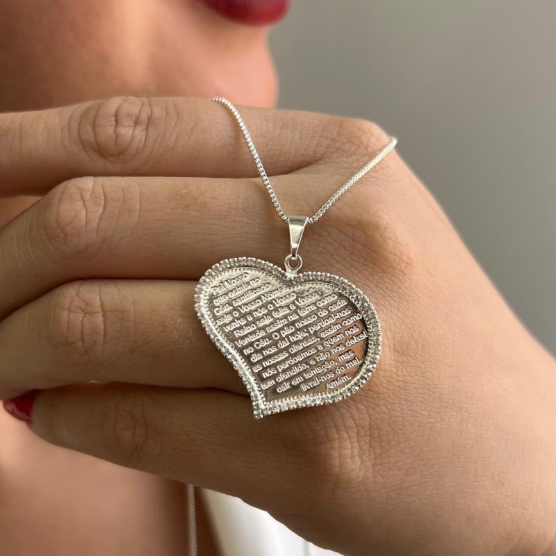 Colar Coração Pai Nosso Banho Ouro 18k/Prata 925