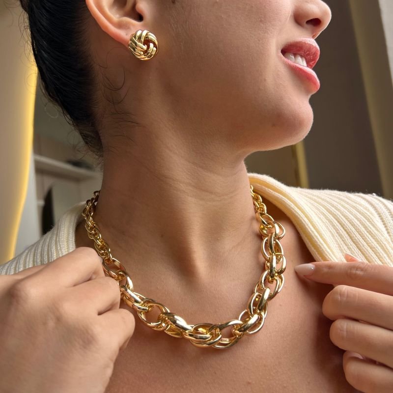 Colar Correntaria Paola Biju Fina Dourado/Ródio