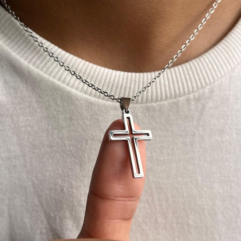 Colar Crucifixo Aço Inoxidável Dourado/Ródio