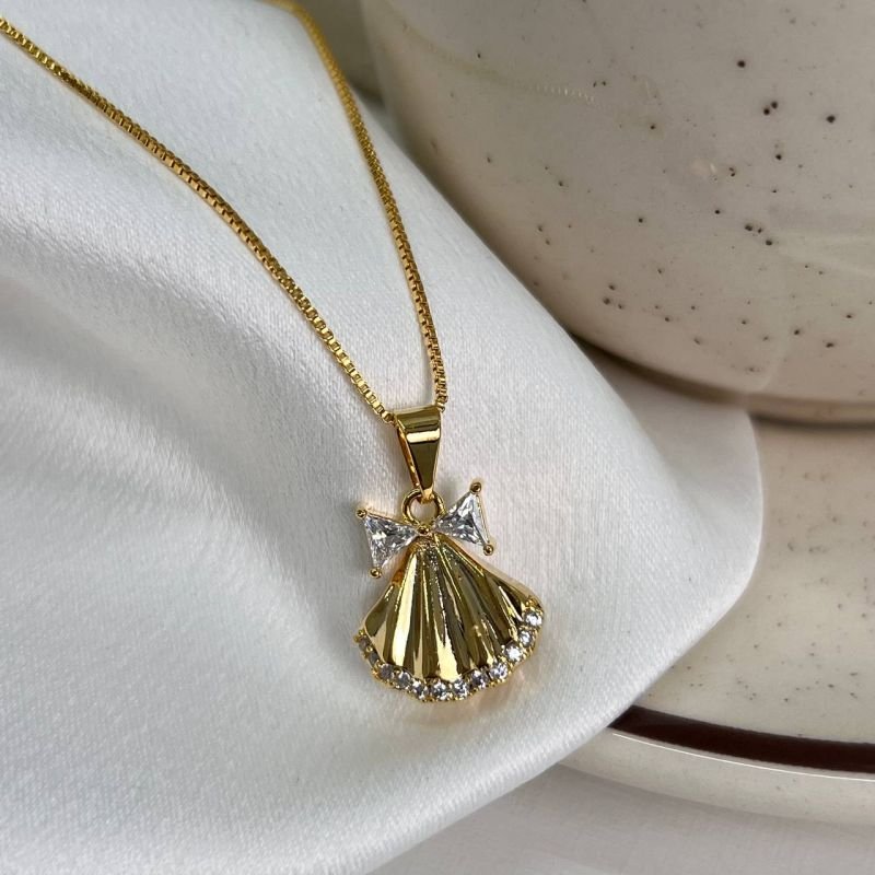 Colar De Concha Banho Ouro 18k/Prata 925