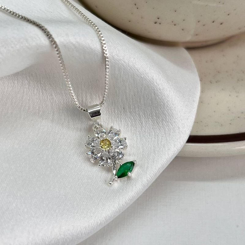 Colar De Flor Zircônia Amarela Banho Ouro 18k/Prata 925