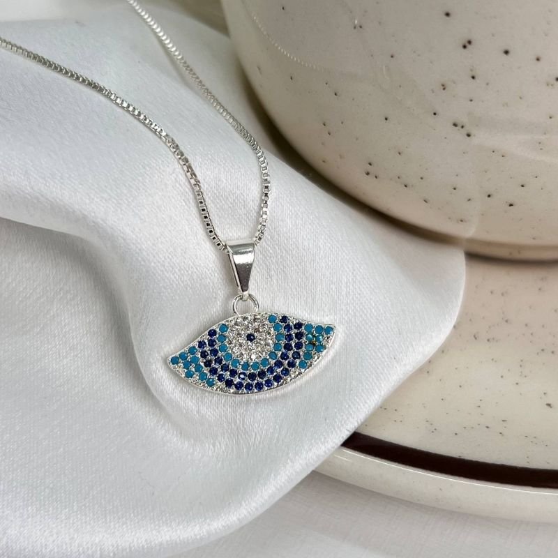 Colar De Olho Grego Com Zircônia Banho Ouro 18k/Prata 925