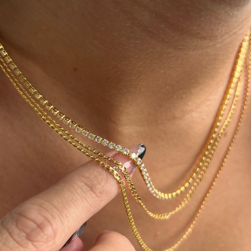 Colar Três Voltas Correntaria Banho Ouro 18k/Prata 925