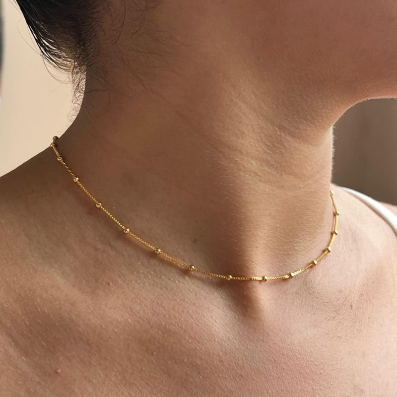 Colar Esfera Banho Ouro18k/Prata 925