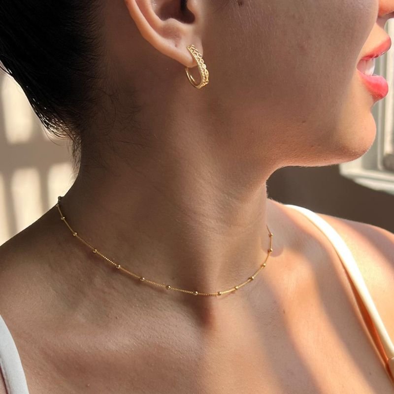 Colar Esfera Banho Ouro18k/Prata 925